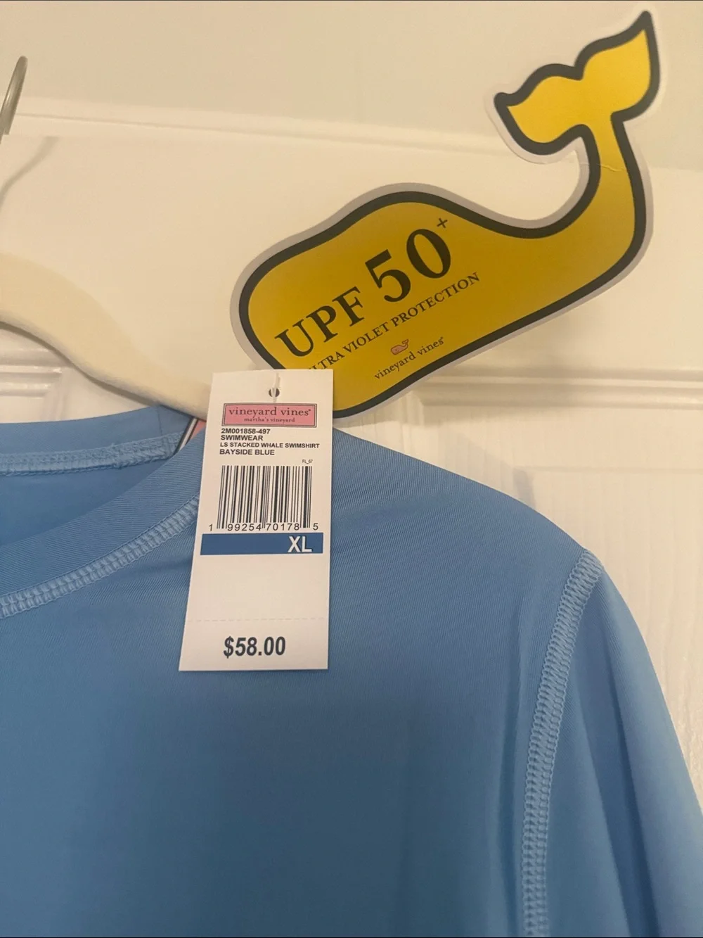 Vineyard Vines Men's Long-Sleeve Rash Guard in Light Blue with Whale Logo
